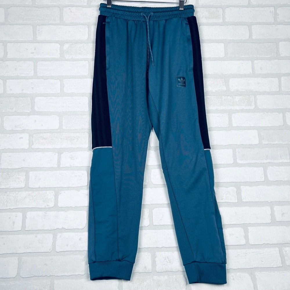 Adidas Originals Mens Teal Navy Blue‎ Colorblock Trefoil Track Pants Joggers - Picture 5 of 12
